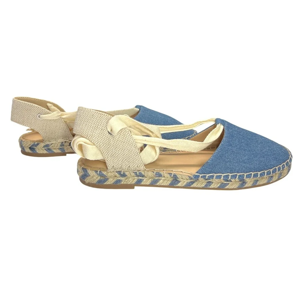 Ann Taylor Loft Chambray Lace Up‎ Espadrille Flats Size 9 EUC
